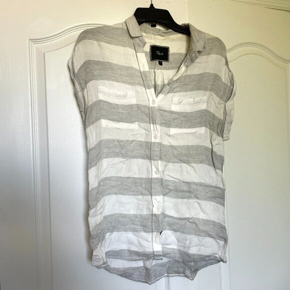 Rails Grey and White Striped Short Cap Sleeve Button Down - Picture 2 of 6
